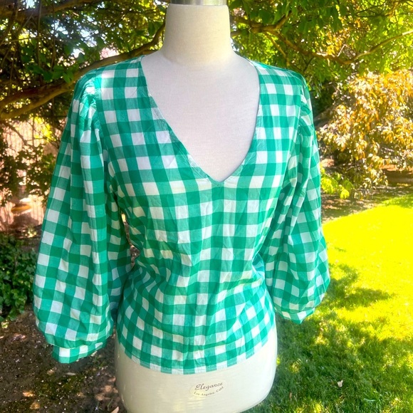 a new day Green Plaid V-Neck Blouse - Picture 2 of 6